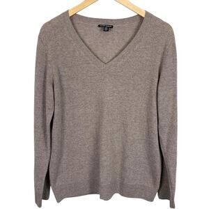 Hilary Radley Women's Size L 100% Cashmere V Neck Tan Sweater Luxury